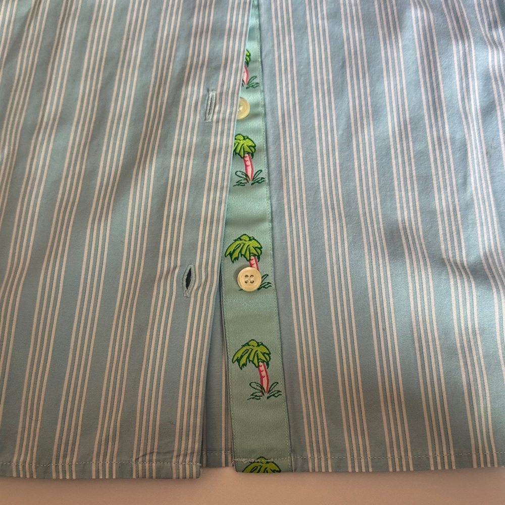 Andrea BeckeR Blue White Striped Cotton Blouse Vintage Button Front Size M - Picture 7 of 10